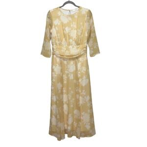 Eshakti Floral Maxi Dress 3/4 Sleeve Yellowish Tan A Line‎ M-8